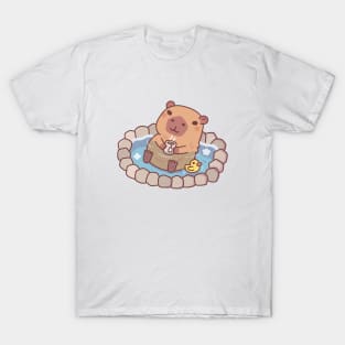 Cute Capybara And Ducky Chilling In Hot Spring T-Shirt